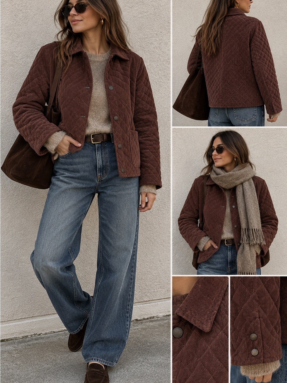 Vintage Charter Club Petite P Brown Corduroy Quilted Jacket Cotton Barn Coat